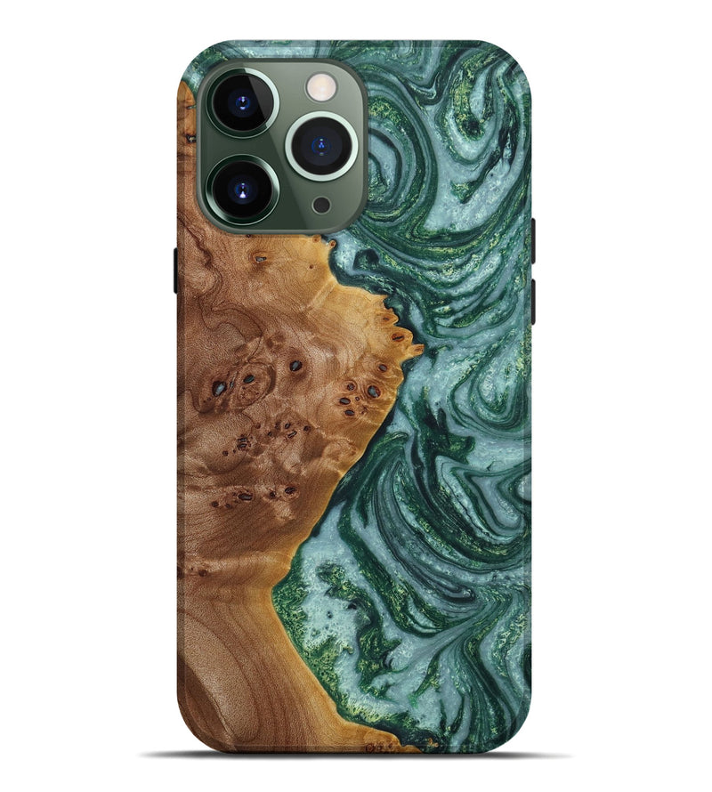iPhone 13 Pro Max Wood+Resin Live Edge Phone Case - Catina (Green, 653821)