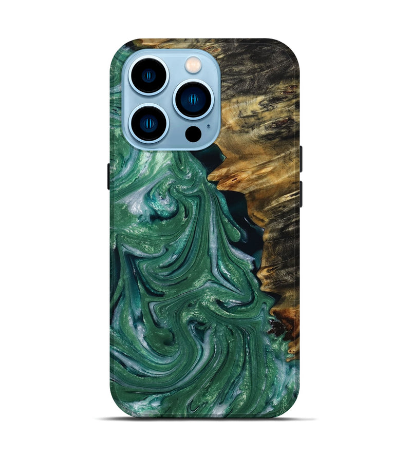 iPhone 14 Pro Wood+Resin Live Edge Phone Case - Desmond (Green, 653822)