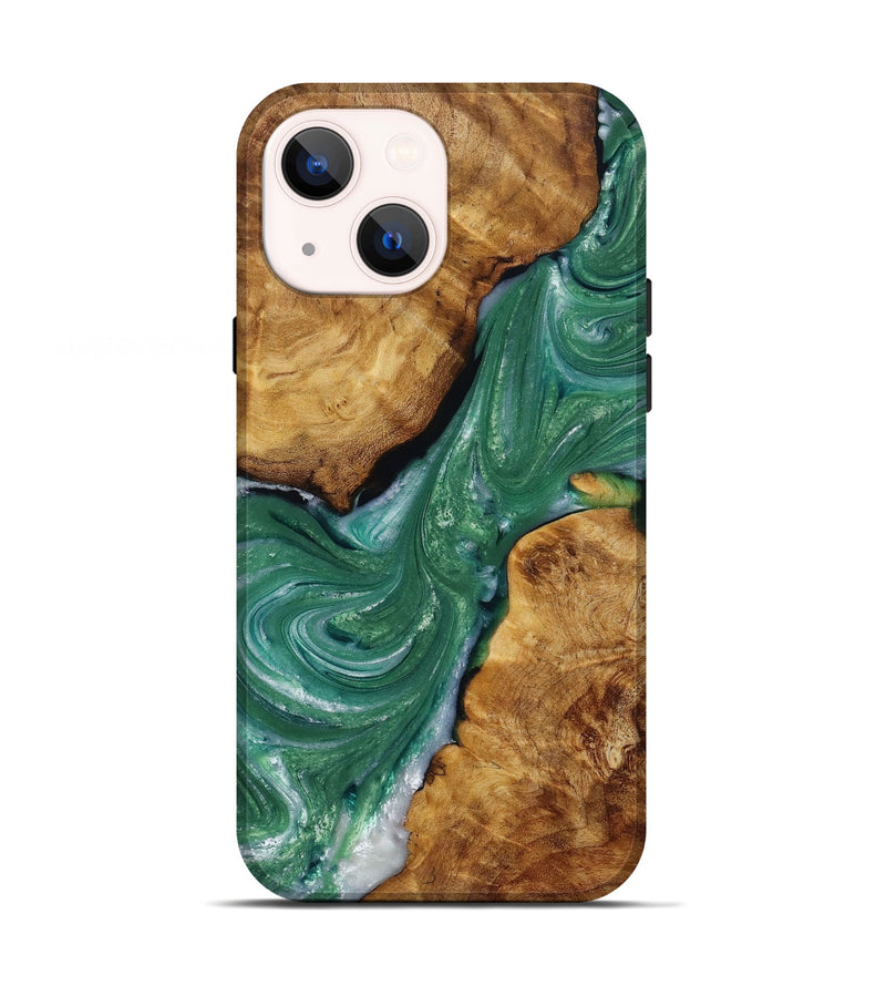iPhone 13 Wood+Resin Live Edge Phone Case - Tyrone (Green, 653825)