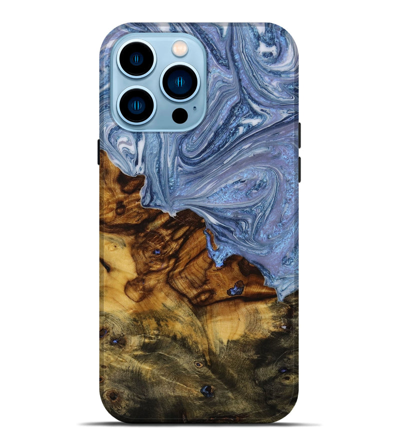 iPhone 14 Pro Max Wood+Resin Live Edge Phone Case - Khloe (Blue, 653829)