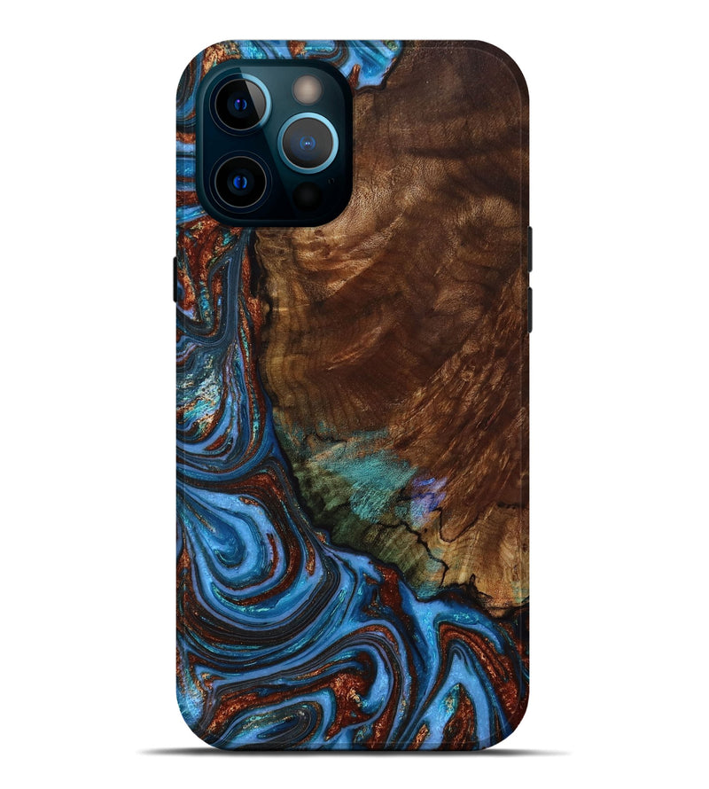 iPhone 12 Pro Max Wood+Resin Live Edge Phone Case - Audrina (Teal & Gold, 653836)