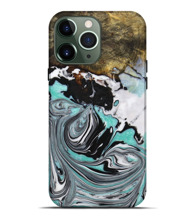 iPhone 13 Pro Max Wood+Resin Live Edge Phone Case - Tabatha (Black & White, 653845)