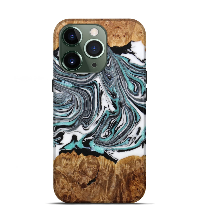 iPhone 13 Pro Wood+Resin Live Edge Phone Case - Sheryl (Black & White, 653847)
