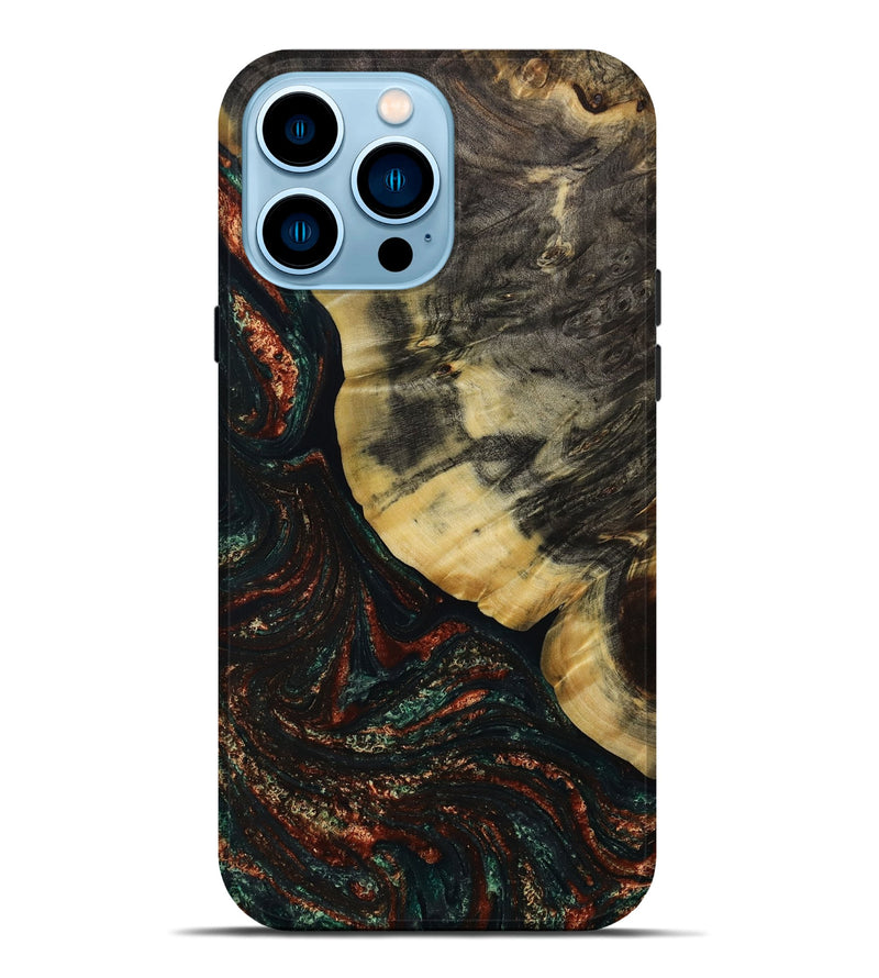 iPhone 14 Pro Max Wood+Resin Live Edge Phone Case - Kim (Green, 653860)