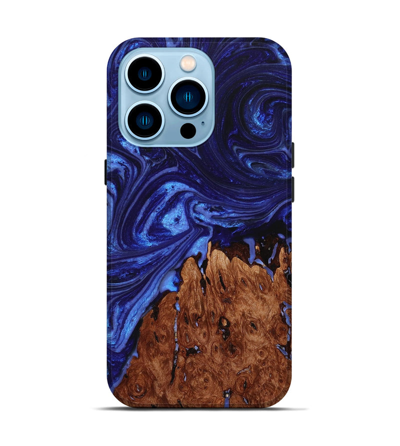 iPhone 14 Pro Wood+Resin Live Edge Phone Case - Evelyn (Blue, 653862)