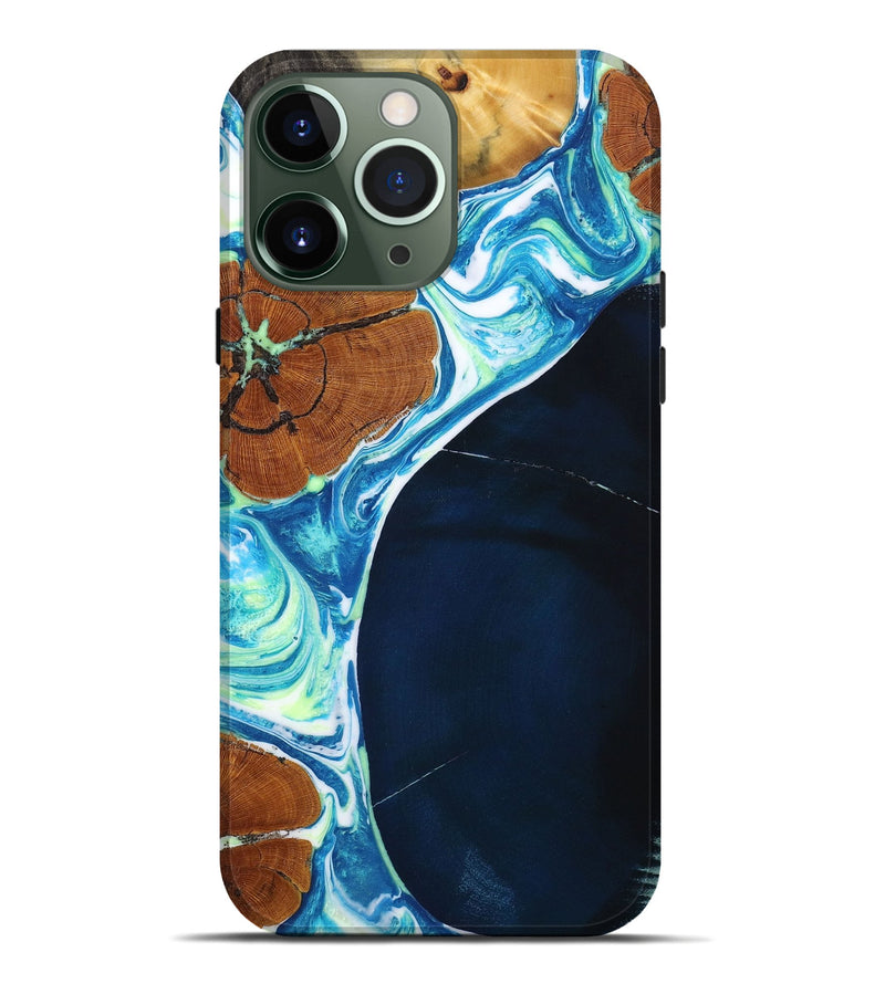 iPhone 13 Pro Max Wood+Resin Live Edge Phone Case - Christa (Blue, 653863)