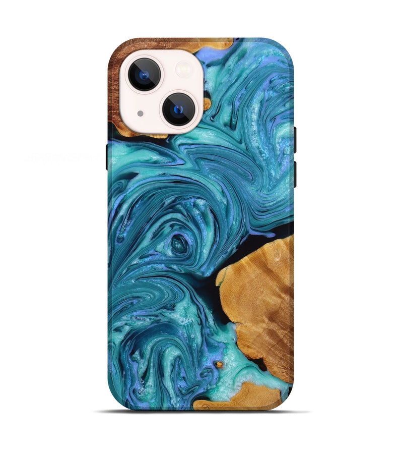 iPhone 13 Wood+Resin Live Edge Phone Case - Ari (Blue, 653864)