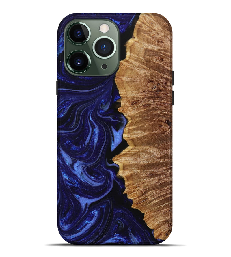 iPhone 13 Pro Max Wood+Resin Live Edge Phone Case - Alina (Blue, 653865)