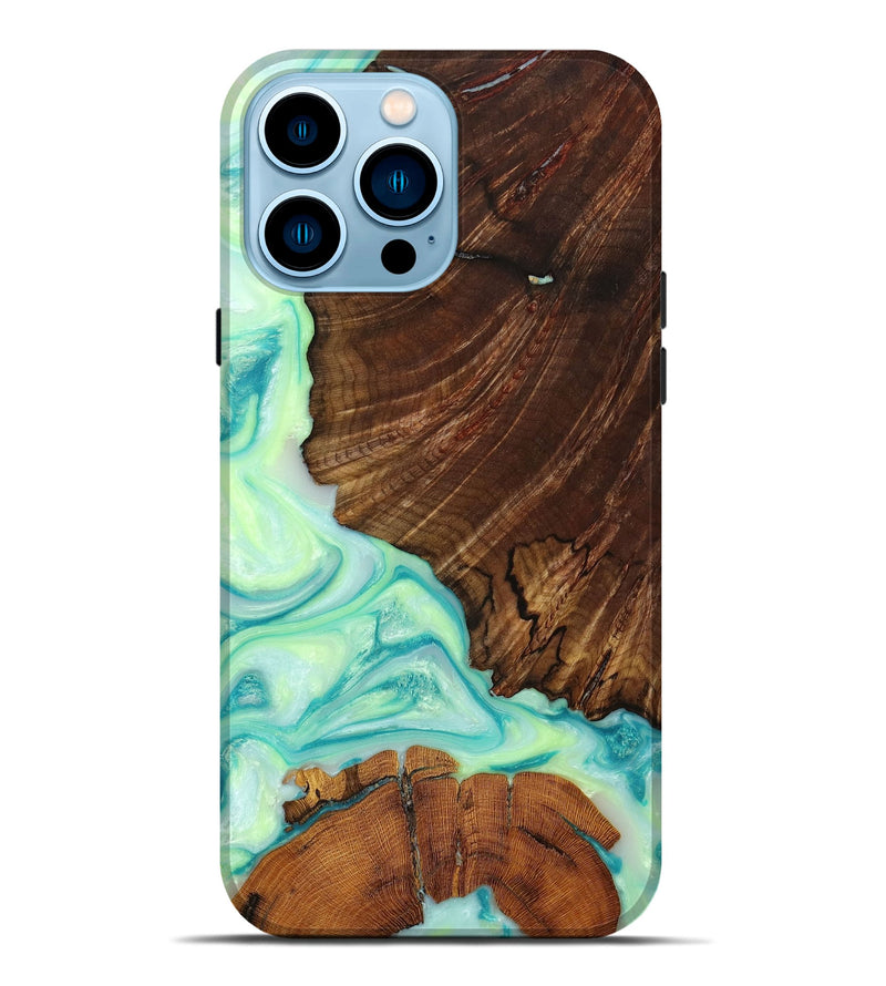 iPhone 14 Pro Max Wood+Resin Live Edge Phone Case - Lucy (Green, 653971)