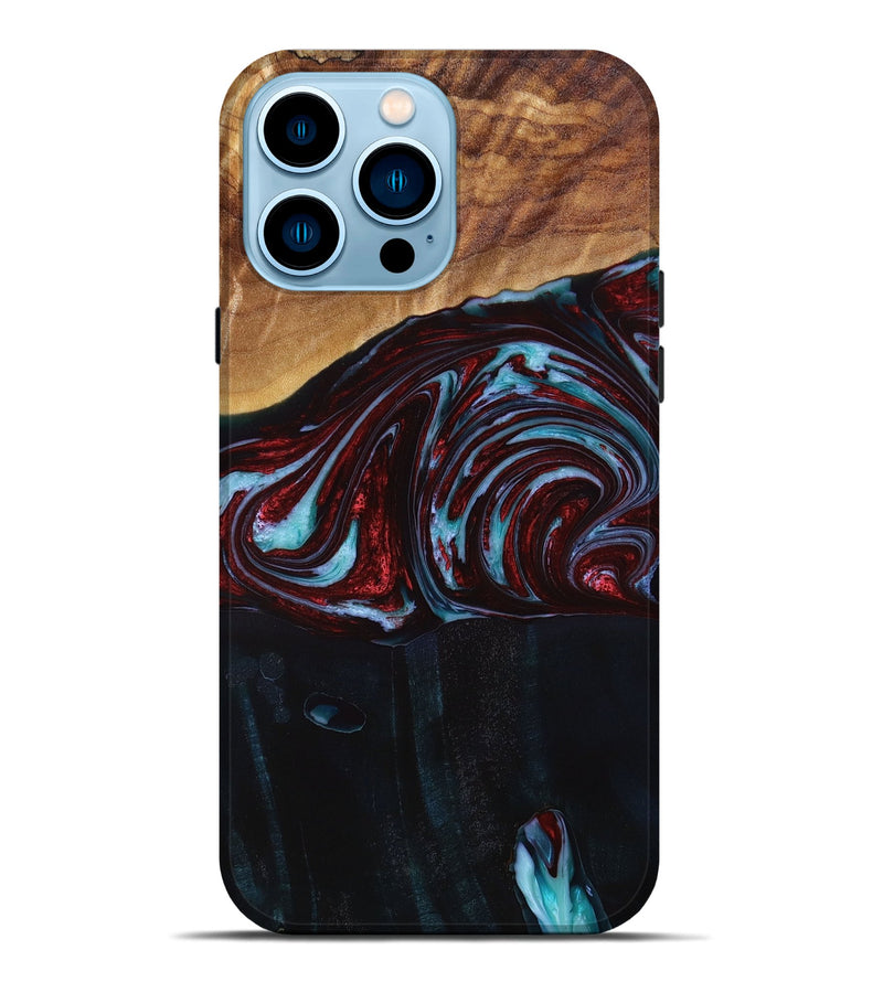 iPhone 14 Pro Max Wood+Resin Live Edge Phone Case - Talan (Red, 653973)