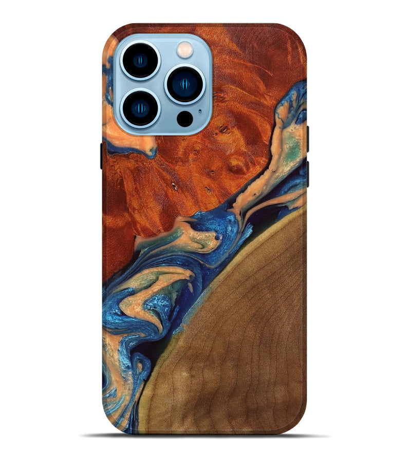iPhone 14 Pro Max Wood+Resin Live Edge Phone Case - Byron (Blue, 653979)