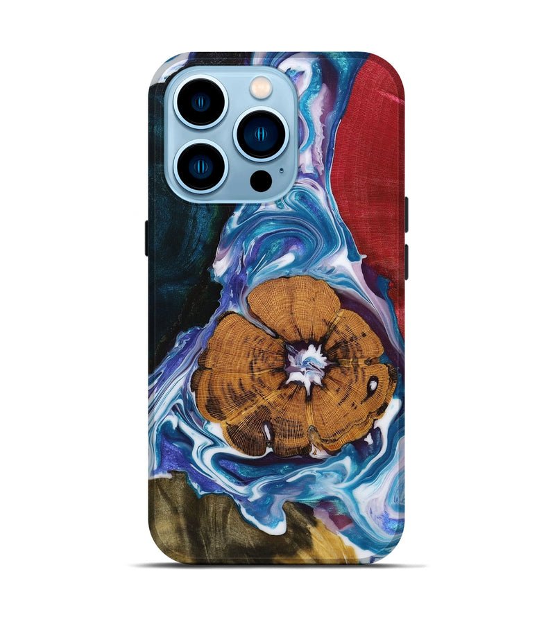 iPhone 14 Pro Wood+Resin Live Edge Phone Case - Brenda (Blue, 653980)