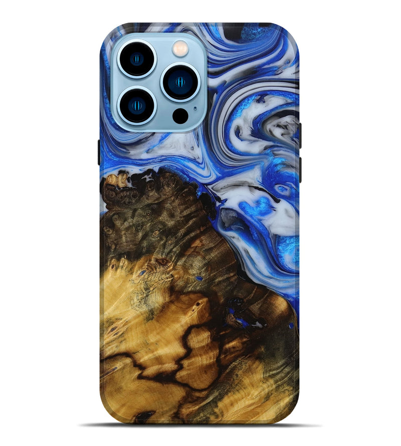 iPhone 14 Pro Max Wood+Resin Live Edge Phone Case - Christopher (Blue, 653982)