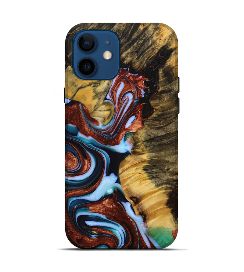 iPhone 12 Wood+Resin Live Edge Phone Case - Yvette (Teal & Gold, 654210)