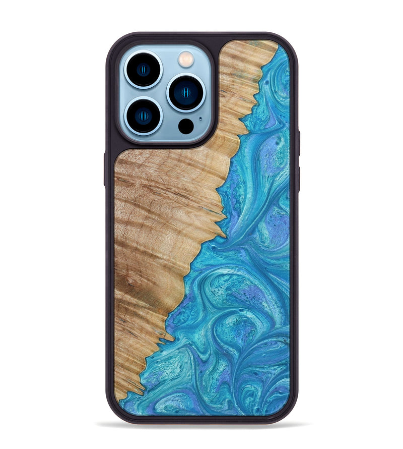 iPhone 14 Pro Max Wood+Resin Phone Case - Randal (Blue, 654388)