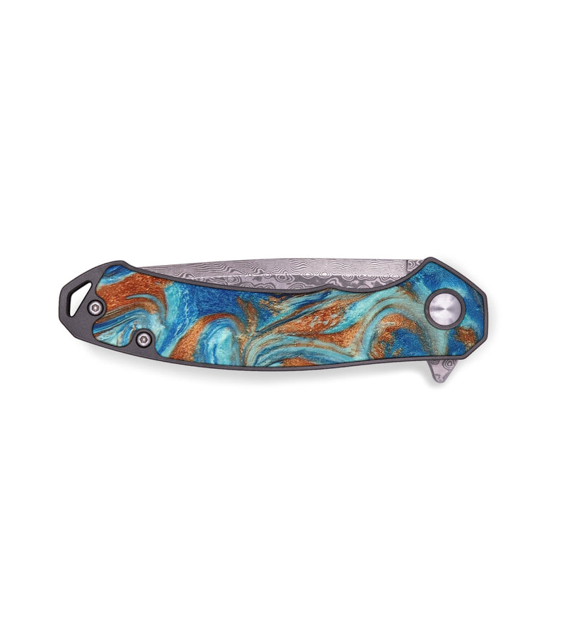 EDC Wood+Resin Pocket Knife - Willis (Teal & Gold, 654438)