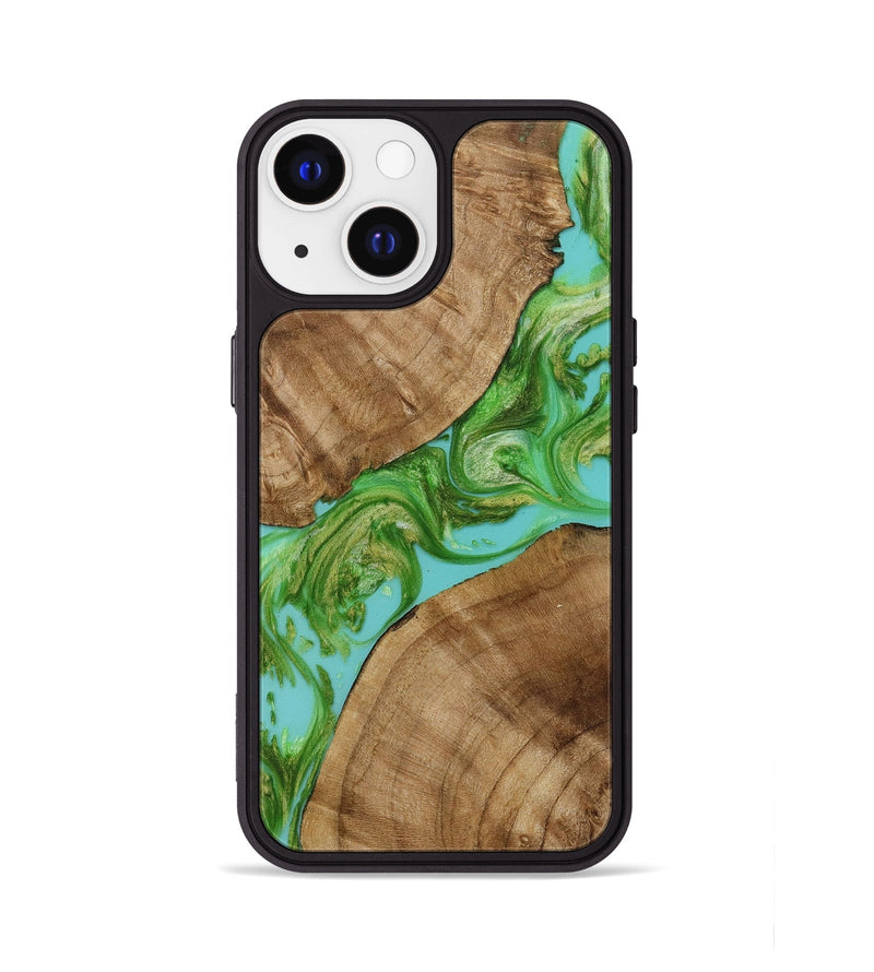 iPhone 13 Wood+Resin Phone Case - Tamara (Green, 654538)