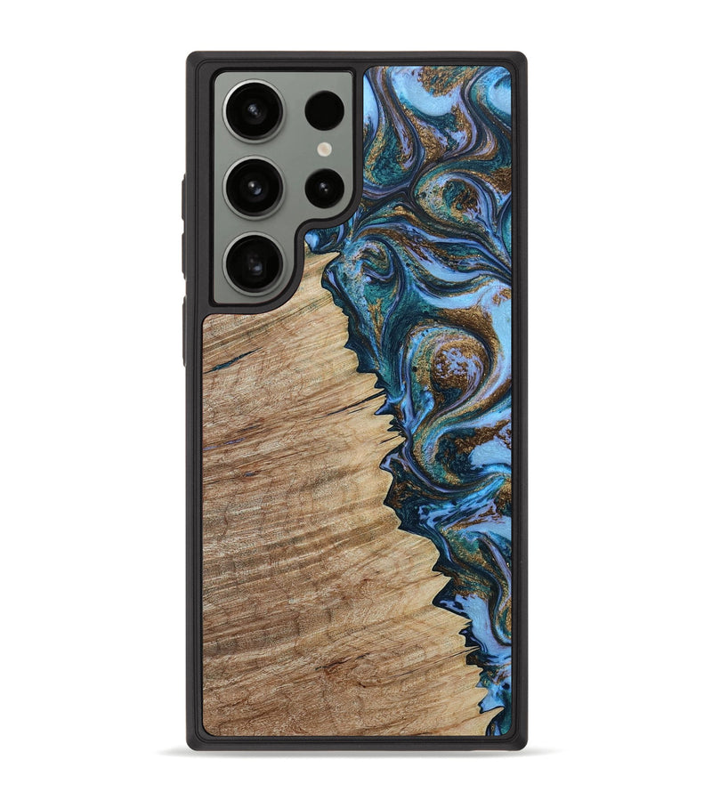 Galaxy S23 Ultra Wood+Resin Phone Case - Kari (Teal & Gold, 654552)