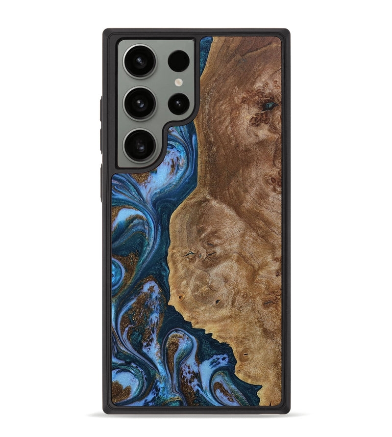Galaxy S23 Ultra Wood+Resin Phone Case - Dorothea (Teal & Gold, 654560)