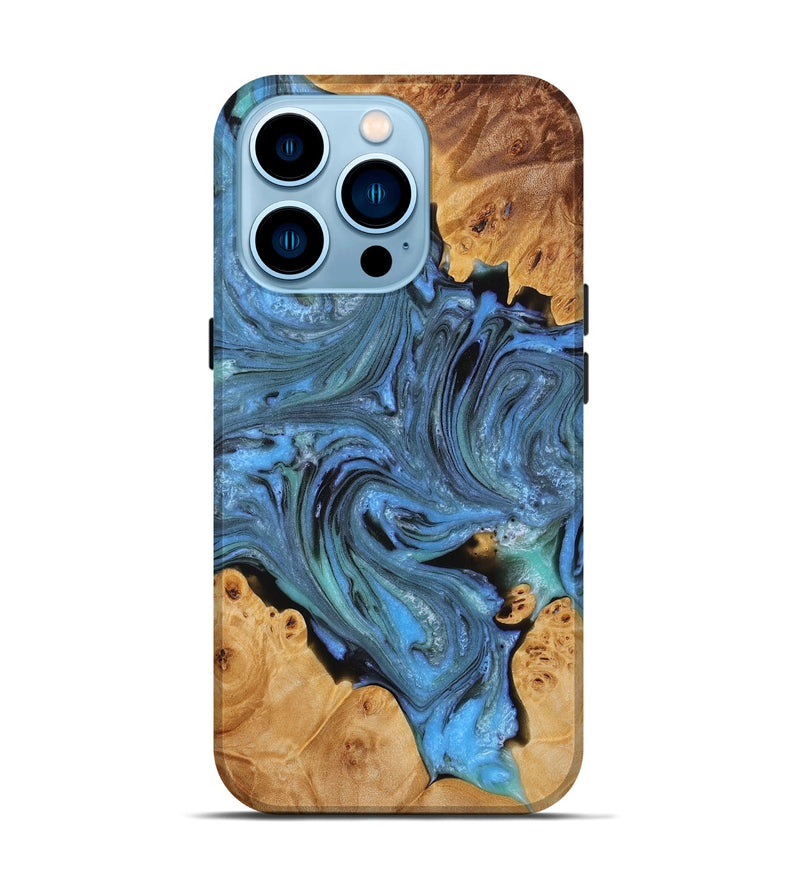 iPhone 14 Pro Wood+Resin Live Edge Phone Case - Christine (Blue, 654780)