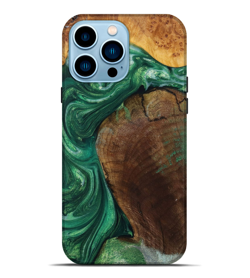 iPhone 14 Pro Max Wood+Resin Live Edge Phone Case - Bette (Green, 655053)