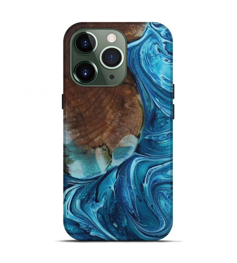iPhone 13 Pro Wood+Resin Live Edge Phone Case - Tatyana (Blue, 655054)