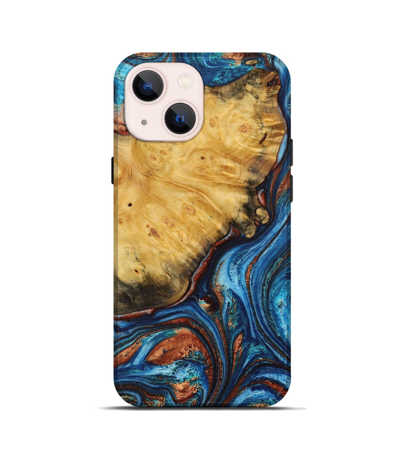iPhone 13 mini Wood+Resin Live Edge Phone Case - Ryleigh (Teal & Gold, 655056)