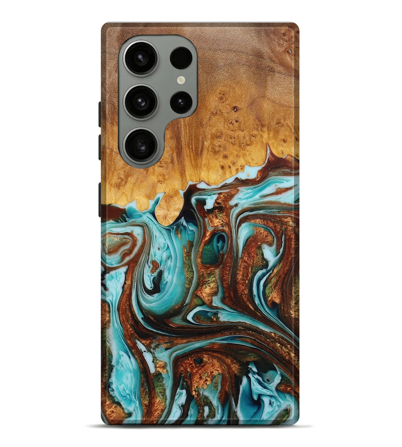 Galaxy S23 Ultra Wood+Resin Live Edge Phone Case - Delbert (Teal & Gold, 655062)