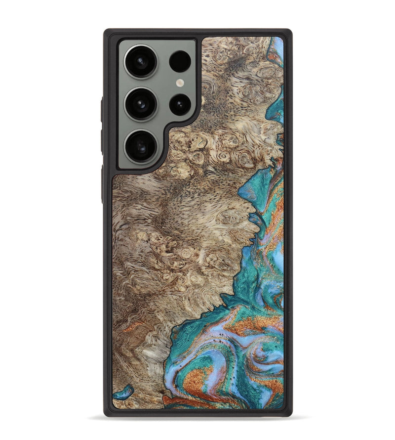 Galaxy S23 Ultra Wood+Resin Phone Case - Piper (Teal & Gold, 655096)