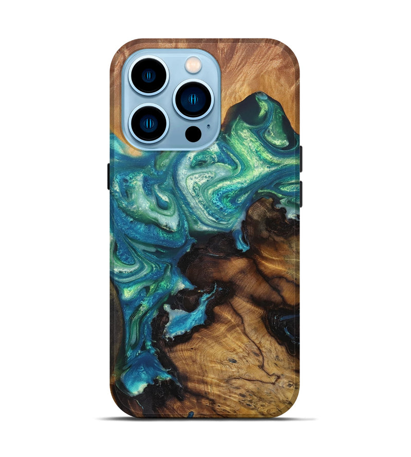 iPhone 14 Pro Wood+Resin Live Edge Phone Case - Knox (Green, 655230)