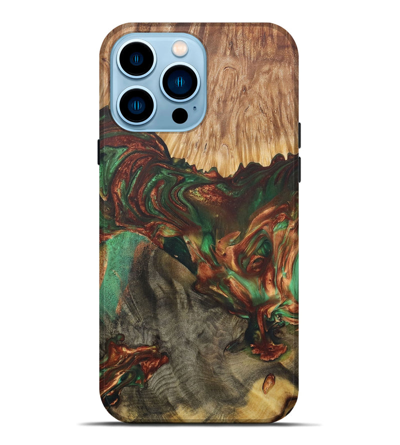 iPhone 14 Pro Max Wood+Resin Live Edge Phone Case - Kennedi (Green, 655234)