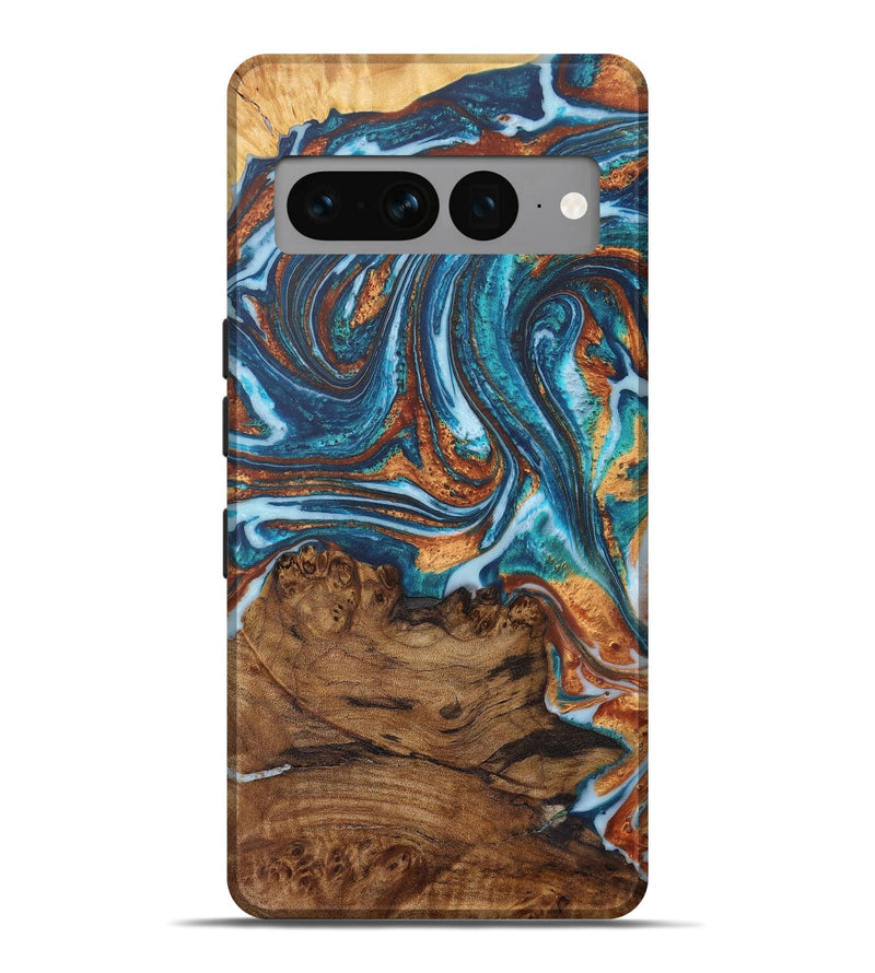 Pixel 7 Pro Wood+Resin Live Edge Phone Case - Kevin (Teal & Gold, 655243)