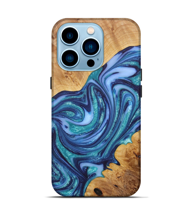 iPhone 14 Pro Wood+Resin Live Edge Phone Case - Rosa (Blue, 655246)