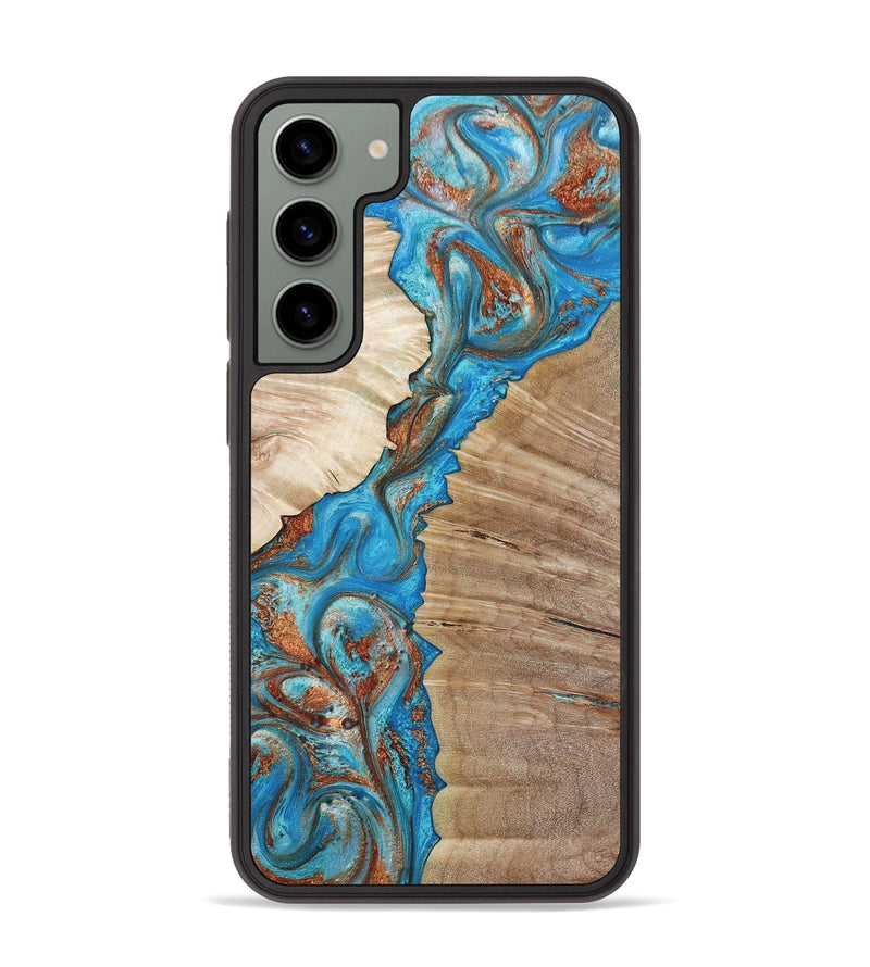 Galaxy S23 Plus Wood+Resin Phone Case - Cheryl (Teal & Gold, 655254)