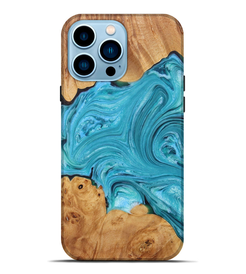 iPhone 14 Pro Max Wood+Resin Live Edge Phone Case - Rachelle (Blue, 655456)