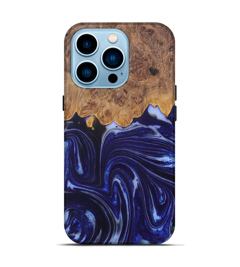 iPhone 14 Pro Wood+Resin Live Edge Phone Case - Dena (Blue, 655457)