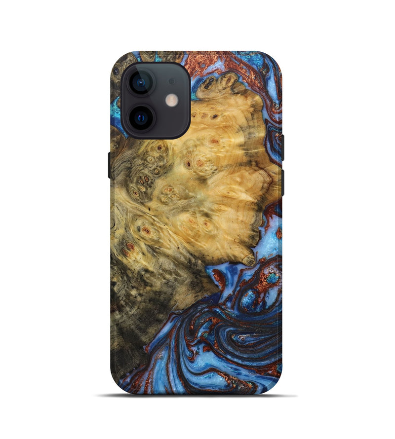 iPhone 12 mini Wood+Resin Live Edge Phone Case - Olga (Teal & Gold, 655465)