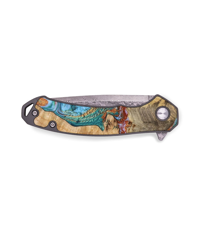 EDC Wood+Resin Pocket Knife - Katharine (Teal & Gold, 655497)