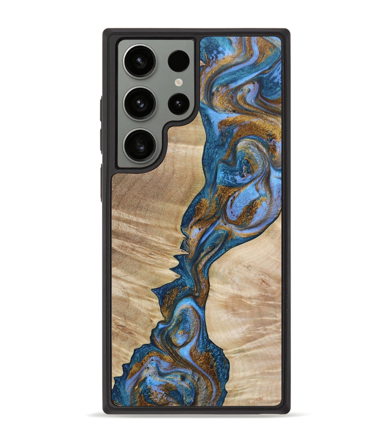 Galaxy S23 Ultra Wood+Resin Phone Case - Tara (Teal & Gold, 655573)