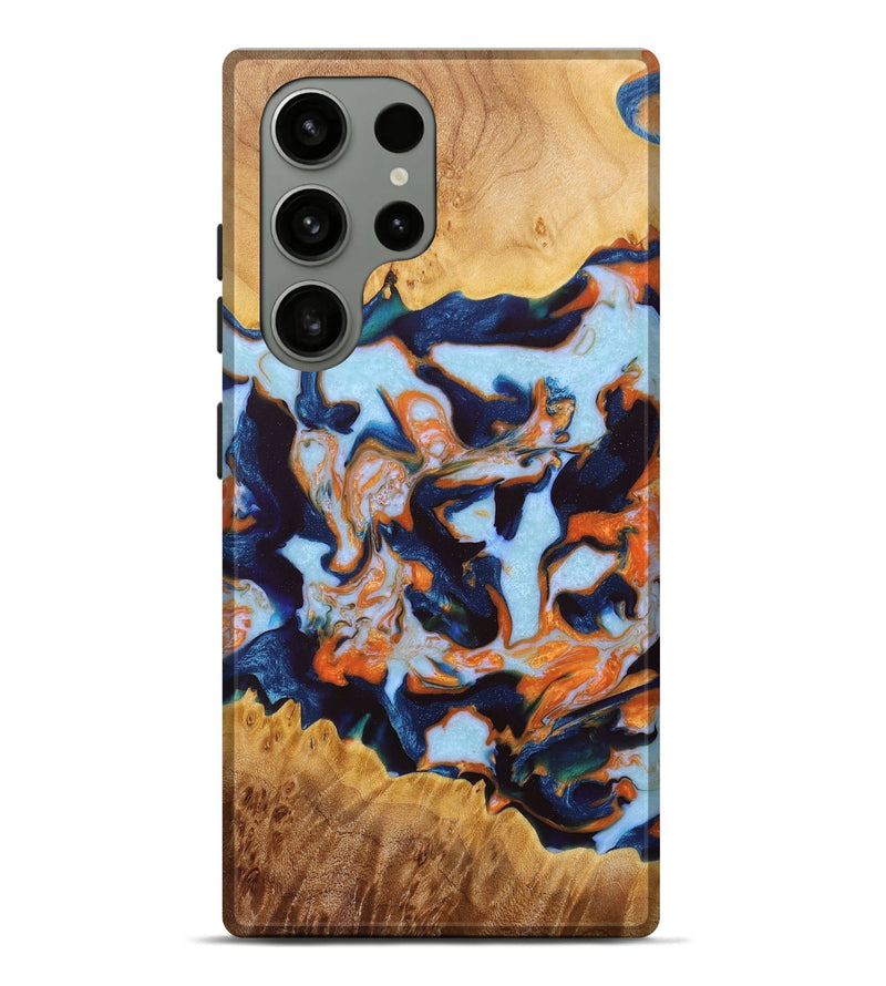 Galaxy S23 Ultra Wood+Resin Live Edge Phone Case - Valeria (Teal & Gold, 655621)