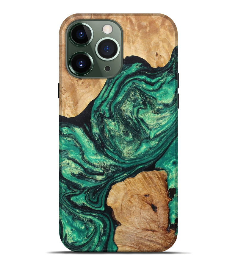 iPhone 13 Pro Max Wood+Resin Live Edge Phone Case - Braylon (Green, 655636)