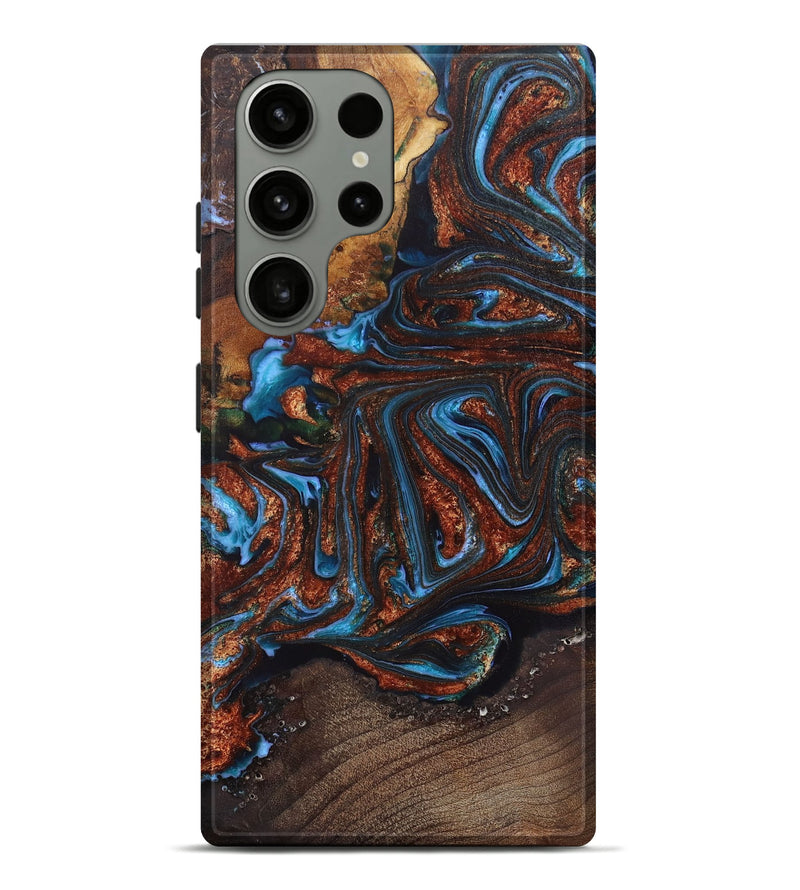 Galaxy S23 Ultra Wood+Resin Live Edge Phone Case - Reid (Teal & Gold, 655637)