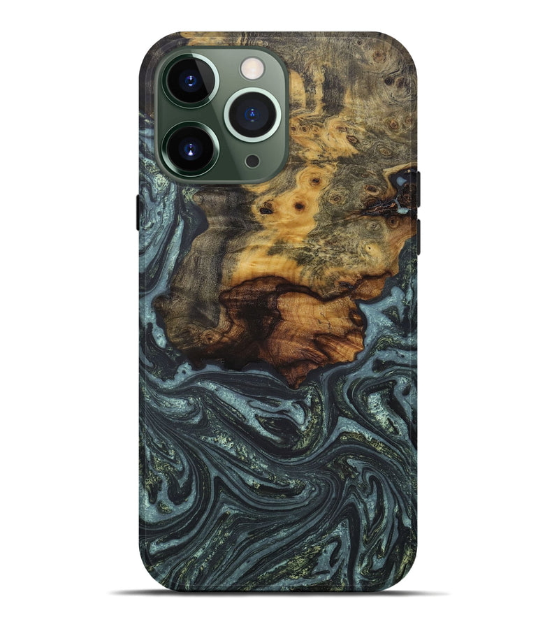 iPhone 13 Pro Max Wood+Resin Live Edge Phone Case - Alondra (Green, 655839)