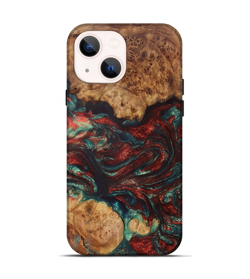 iPhone 14 Wood+Resin Live Edge Phone Case - Jeremy (Green, 655853)