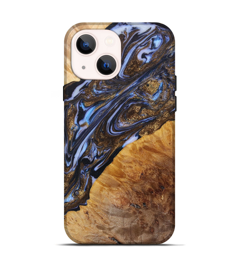 iPhone 14 Wood+Resin Live Edge Phone Case - Jensen (Teal & Gold, 655856)