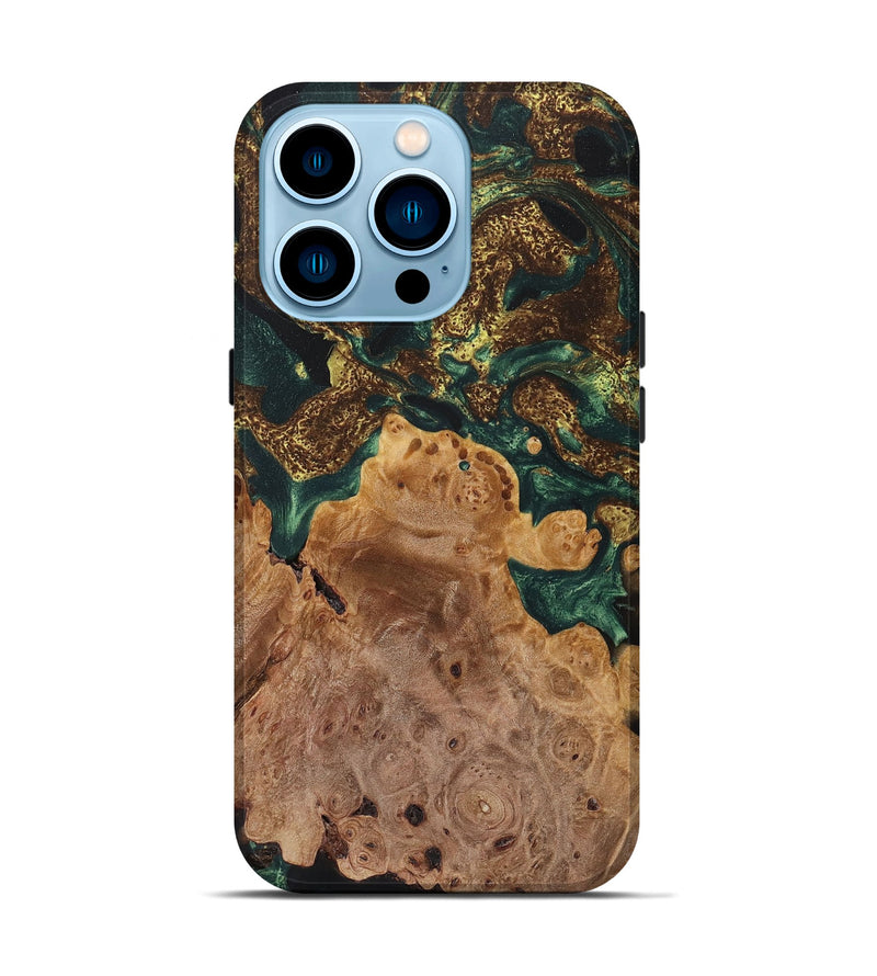 iPhone 14 Pro Wood+Resin Live Edge Phone Case - Alison (Green, 656344)