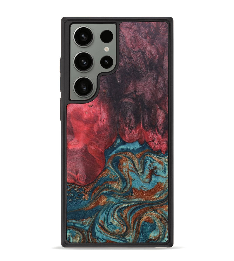 Galaxy S23 Ultra Wood+Resin Phone Case - Junior (Teal & Gold, 656480)