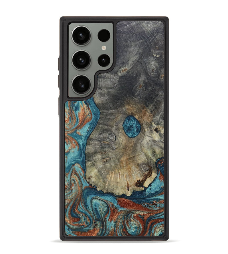 Galaxy S23 Ultra Wood+Resin Phone Case - Charlene (Teal & Gold, 656484)