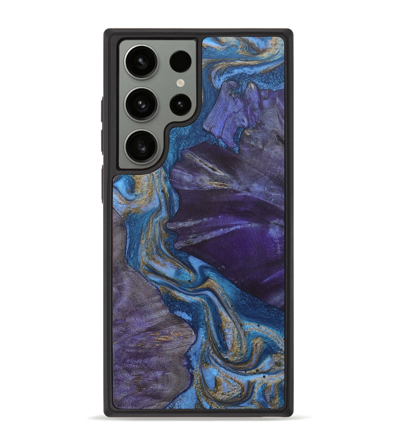 Galaxy S23 Ultra Wood+Resin Phone Case - Latisha (Teal & Gold, 656485)