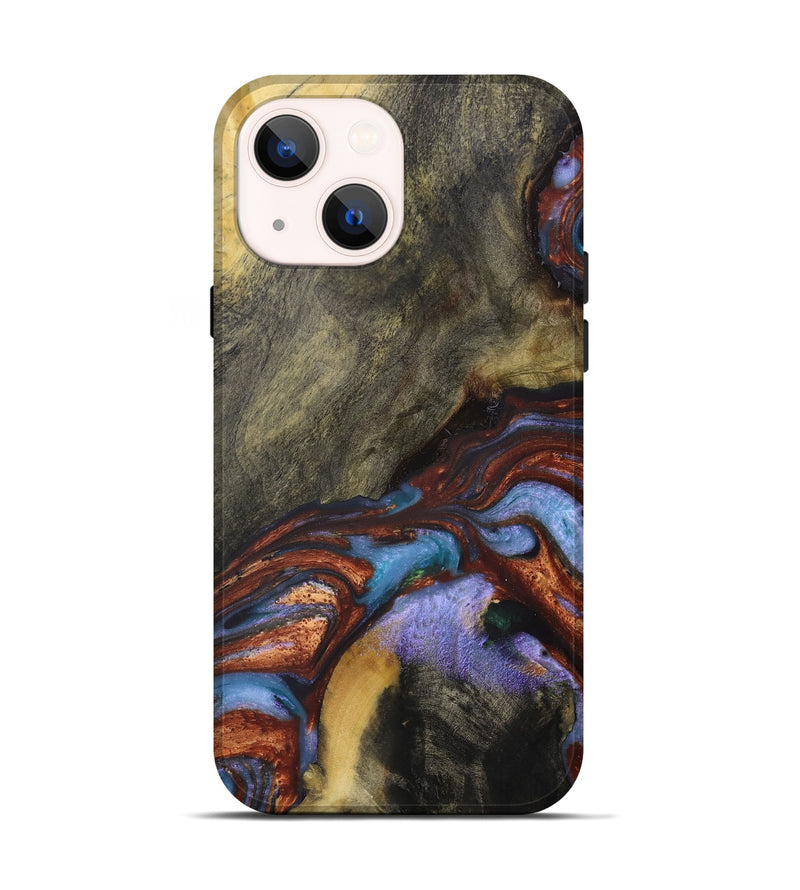 iPhone 14 Wood+Resin Live Edge Phone Case - Don (Teal & Gold, 656659)